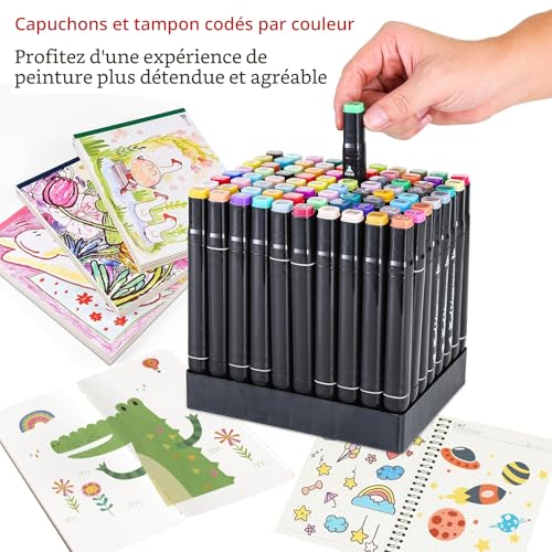 Set de Feutres Doubles Pointe: Feutre Coloriage 80 Couleurs, Feutre Aquarelle, Feutre Double Pointe – Pour une utilisation dans la conception, le rendu, les projets de bricolage, sac noir inclus. – vue 5