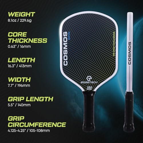 Cosmos Spin | Edgetech Pickleball 16mm Paddle + Cover | Dual Layer Surface - Titanium Weave Base - T700 Raw Carbon Fiber Surface | Orbit Grooves for Spin | Space Propulsion Honeycomb PP Core - image 3