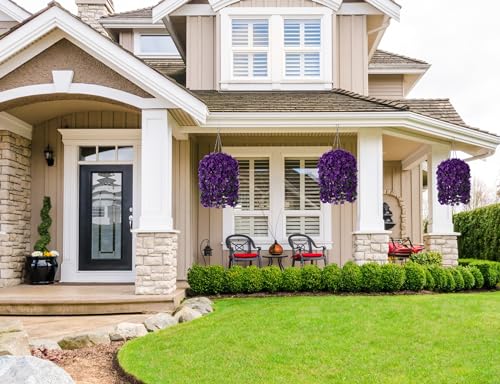 Hoppwodd Artificial Faux Hanging Plants Flowers Basket for Outdoor Outside Spring Summer Decoration, Fake Silk Purple Orchid Long Trailing Vines UV Resistant Look Real for Home Porch Patio Balcony