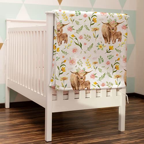 Ynbuyouzhong Baby Toddler Highland Cow Boho Flowers Blanket Gift Girl Boy Highland Yak Retro Flowers Swaddle Blanket Newborn Nursery Bed Receiving Throw Stroller Crib 40X50 #TOP2