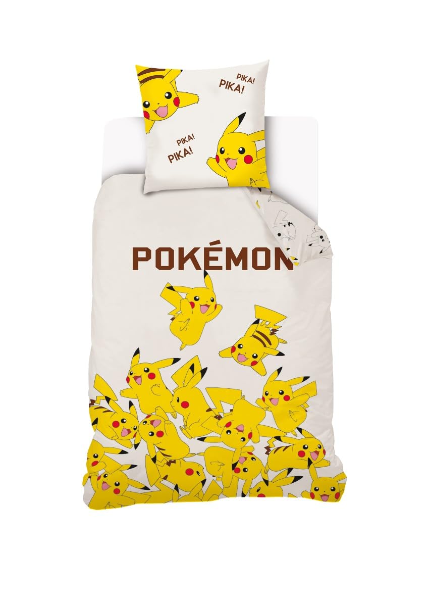 Sahinler Créateur D'univers Cream Pikachu Pokemon Duvet Cover 140 X 200 Cm + 1 Pillowcase 63 X 63 Cm – 100% Cotton (Cream)