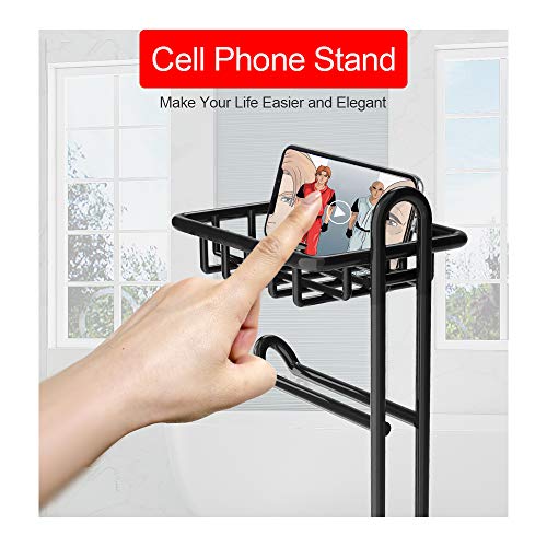 Auledio Toilet Paper Holder Stand Bathroom Tissue Dispenser Organizer Free Standing with Top Shelf Storage Mega Rolls/Phone Holder,Black