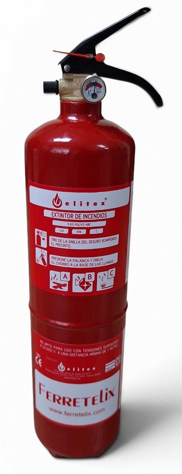 FERRETELIX® Extintor de Polvo ABC 3 kg Homologado CE con Soporte de Montaje | Extintor Portátil para Hogar, Garaje, Oficina, Comercio, Taller y Vehículos