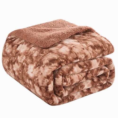 CHOSHOME Sherpa Fleece Blanket- Thick Warm Blanket for Winter, Soft Fuzzy Plush Blanket for Bed, Couch, Travel (Tie Dye Brown, Queen 90" x 90")