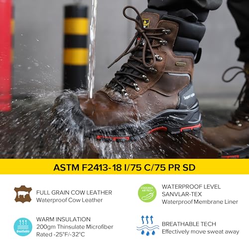 SAFETOE Men's Waterproof Cow Leather Safety Boot 8-inch Composite Toe Work Boots Insulated Winter Snow Boots4