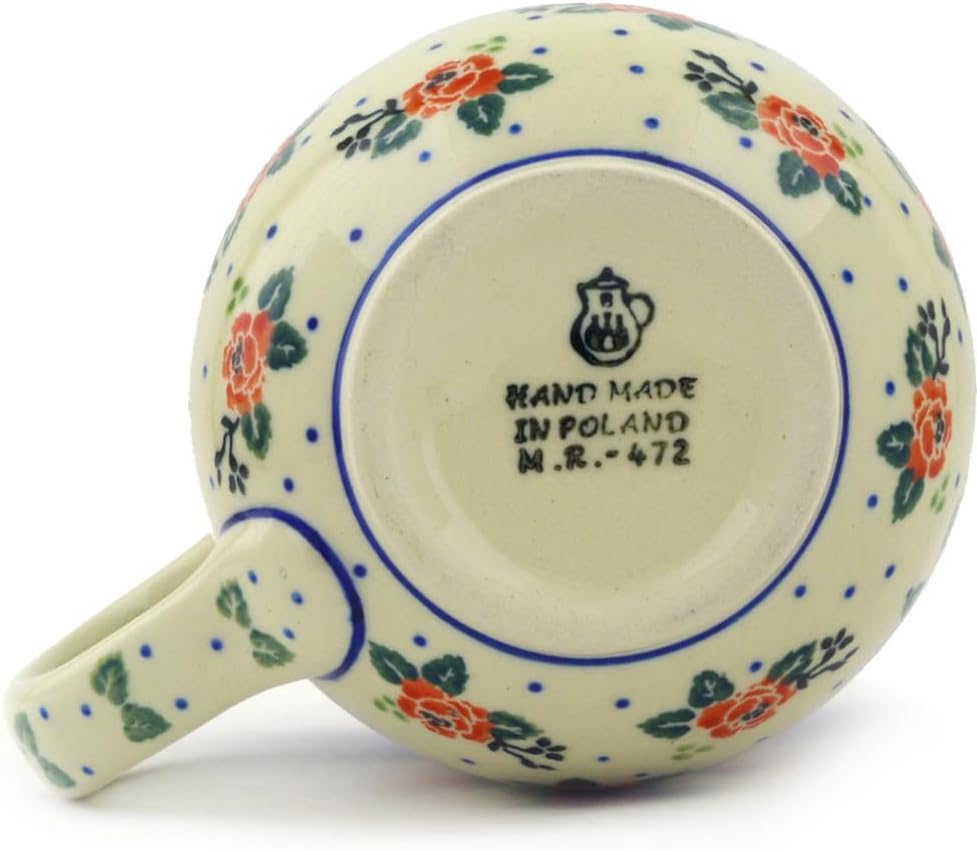 Authentic Polish Pottery Bubble Mug 16 oz in Pasadena Delight Design Handmade in Bolesławiec Poland by Ceramika Artystyczna + Certificate of Authenticity