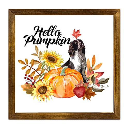 Panneau en bois d'automne avec inscription Hello Pumpkin Flower Dog