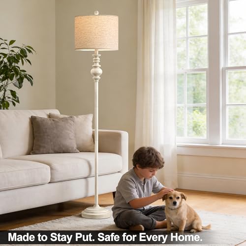 Image of BOBOMOMO 64.25 inch Farmhouse Floor Lamp for Living Room, Tall Antique White Standing Lamp with Rotary Switch, Vintage Reading Lamp for Bedroom & Nursery, Rustic Home Decor Corner Lamp