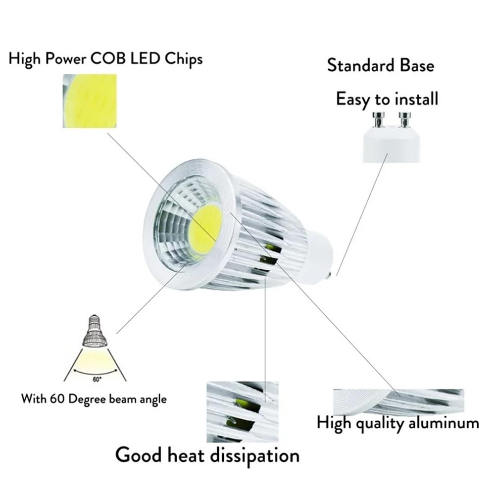 Luci, Confezione da 6, lampadine LED COB, AC85-265V 6W E14/GU10/E27, Lampada Decorativa Non dimmerabile MR16 12V, lampadine per Uso Domestico
