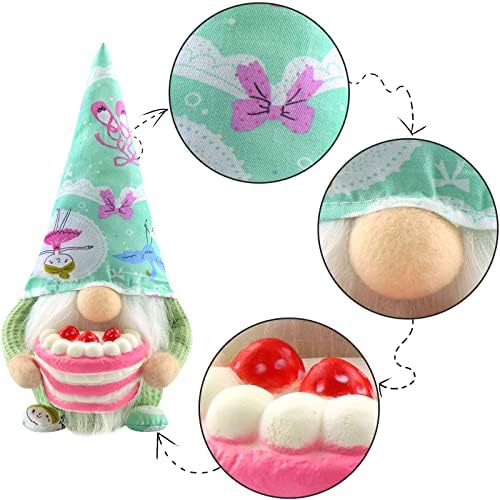 Gehydy Set of 2 Happy Birthday Gonk Gnomes Handmade 3D Birthday Cake Tomte Plush Home Ornaments Gift Tabletop Holiday Figurines Tiered Tray Decorations - 25CM