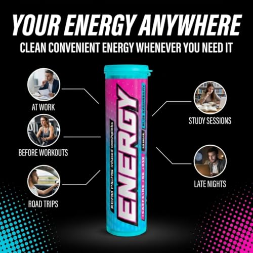 Image of Xero Picks Energy Caffeine Flavored Toothpicks B12 for Focus & B6, 60 Picks (Pack of 3) (Blue Raspberry) Sugar-Free Alternative to Energy Mints & Gum - Kosher