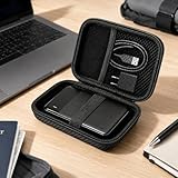 Estuche de disco duro, organizador portátil para disco duro externo, cable, cargador - Estuche de protección rígido para viaje (negro)