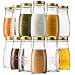 Bormioli Rocco Quattro Stagioni Glass Drinking jar bottle 13½ Ounce Milk Bottles with Gold Metal Airtight Lids, For Juicing, Smoothies, Homemade Beverages Bottle, Reusable Glass Water Bottle (12 Pack)