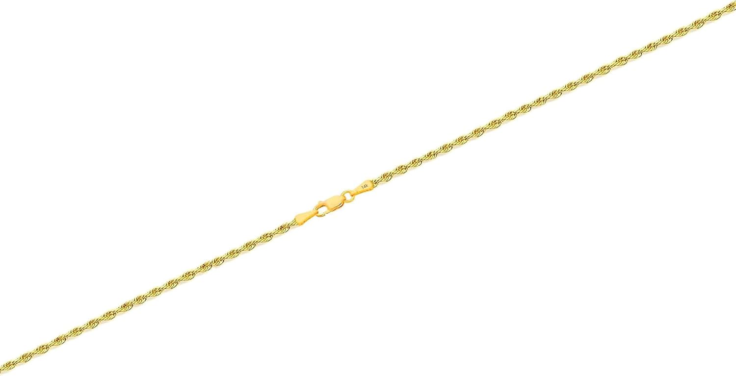Solid 14k Yellow Gold Rope Chain Necklace, Lobster Claw Clasp, Jewelry Gift for Women Men, 1.55-3.05mm, 16-24 inch - Image 3