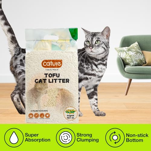 Image of Cature Care by Nature Tofu Cat Litter Natural Flushable Clumping Litter Plant Based Biodegradable Ultra Odour Control 99% Dust Free Low Tracking Cat Litter (Original, 6L)