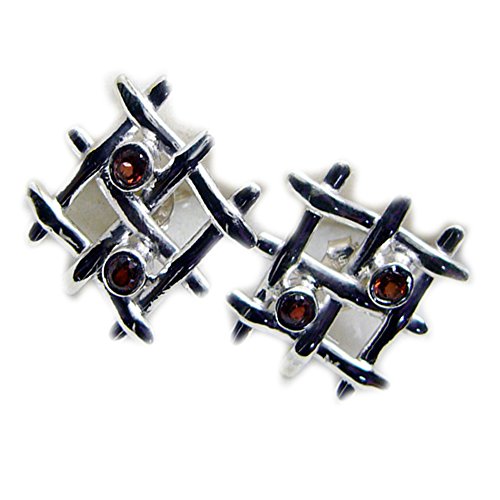 Boucles d'oreilles grenat véritable en argent massif facetté de haute joaillerie