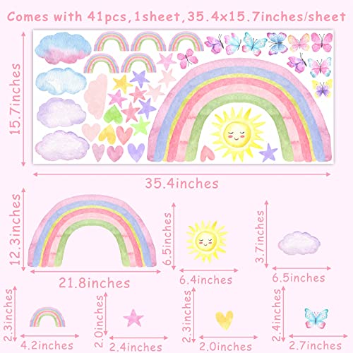 Colorful Rainbow Wall Decals Watercolor Rainbow Sun Cloud Wall Decals Star Heart Butterfly Wall Stickers Cute Rainbow Wall Stickers For Girls Room Bedroom Nursery Decor #TOP5