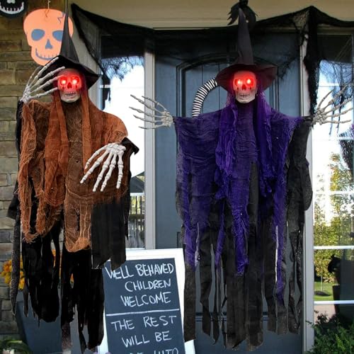 RDDAIPE Fantasmas pendentes de Halloween, 105 * 85 cm esqueletos fantasmas pendentes de Halloween com olhos iluminados, fantasma Halloween decoração, iluminados, para interior e exterior