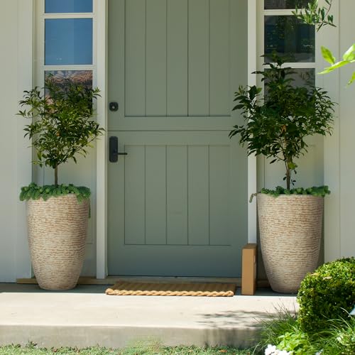 Worthgarden2pack21hbeigetallplanterswithinsidepots14diaplasticlargeroundplanttreepotsdecorativeimitationstonefinishforindooroutdoorfrontporchcontainerpatio  Urban Country Home Decor Worth garden 2 pack 21 h beige tall planters with inside pots 14 dia plastic large round plant tree pots decorative imitation stone finish for indoor outdoor front porch container patio  urban country home decor