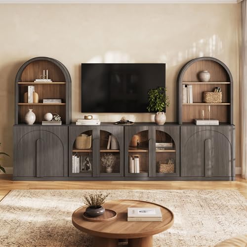 Image of BELLEZE Bijou 126 inch Wall Unit 6-Piece Modular TV Stand - Ebony