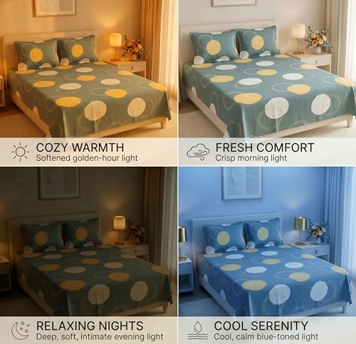 Image of HOMEKART 210 TC Premium Cotton Double Bed Bedsheet with 2 Pillow Covers | Double Bed Sheet Set | Soft, Breathable, Skin Friendly, Wrinkle Resistant & Fade Resistant |228 x 254 cm | Bedding for Home