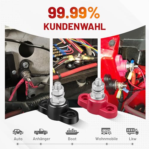 RED WOLF M8 Anschlussbolzen 150A 12V, Batterieklemmenblöcke Busbar for Kfz Lkw Wohnmobil Boot Stromverteilungs Klemmblock 2 Stück Einzelbolzen Sammelschienen