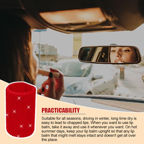 Image of Upright Car Chapstick Holder, Bling Insulating Lip Balm Holder,Rhinestone Car Accessories for Women Interior ,Suitable for Most Vehicles. (Red)