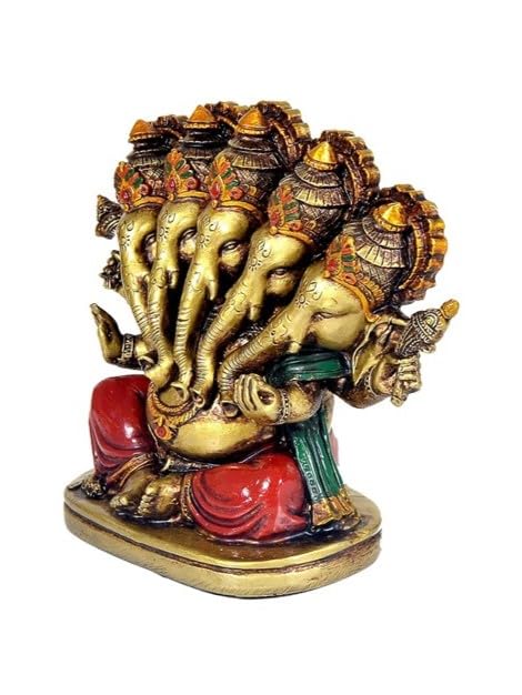 Image of Resin Panchmukhi Ganesha Decorative Showpiece, Panchmukhi Ganesha Idol, Home Decor, Office Gift Item, Multicolour, Height 5 Inches