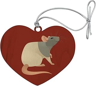 Hooded Rat Heart Love Wood Christmas Tree Holiday Ornament