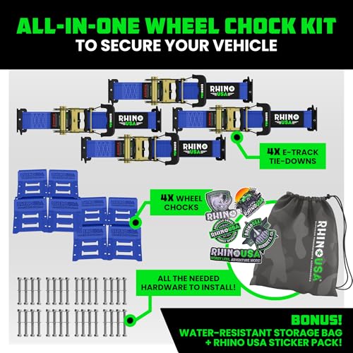 Image of Rhino USA Wheel Chock Tie Down Kit (4,500lb) - 4 Straps & 8 Chocks