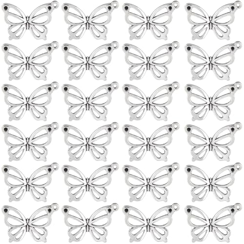 Image of SUNNYCLUE 1 Box 60Pcs Hollow Butterfly Charms Silver Butterflies Charms Spring Tibetan Bulk Antique Insect Pendants for Jewellery Making Supplies DIY Craft Necklace Bracelet Earring Women Beginners