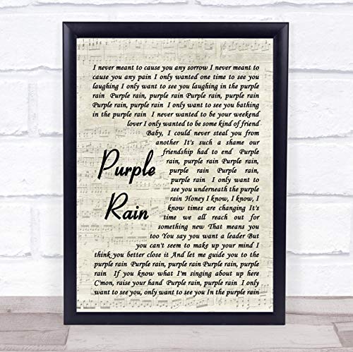 Purple Rain Song Lyric Vintage Script Quote Print