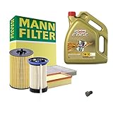 Inhalt: Kraftstofffilter: MANN-Filter PU 8014 | Motoröl: Castrol 15669E | Verschlussschraube, Ölwanne: Febi Bilstein 48871 | Ölfilter: MANN-Filter HU 7020 z | Luftfilter: MANN-Filter C 30 005 | Filter, Innenraumluft: MANN-Filter CUK 26 009