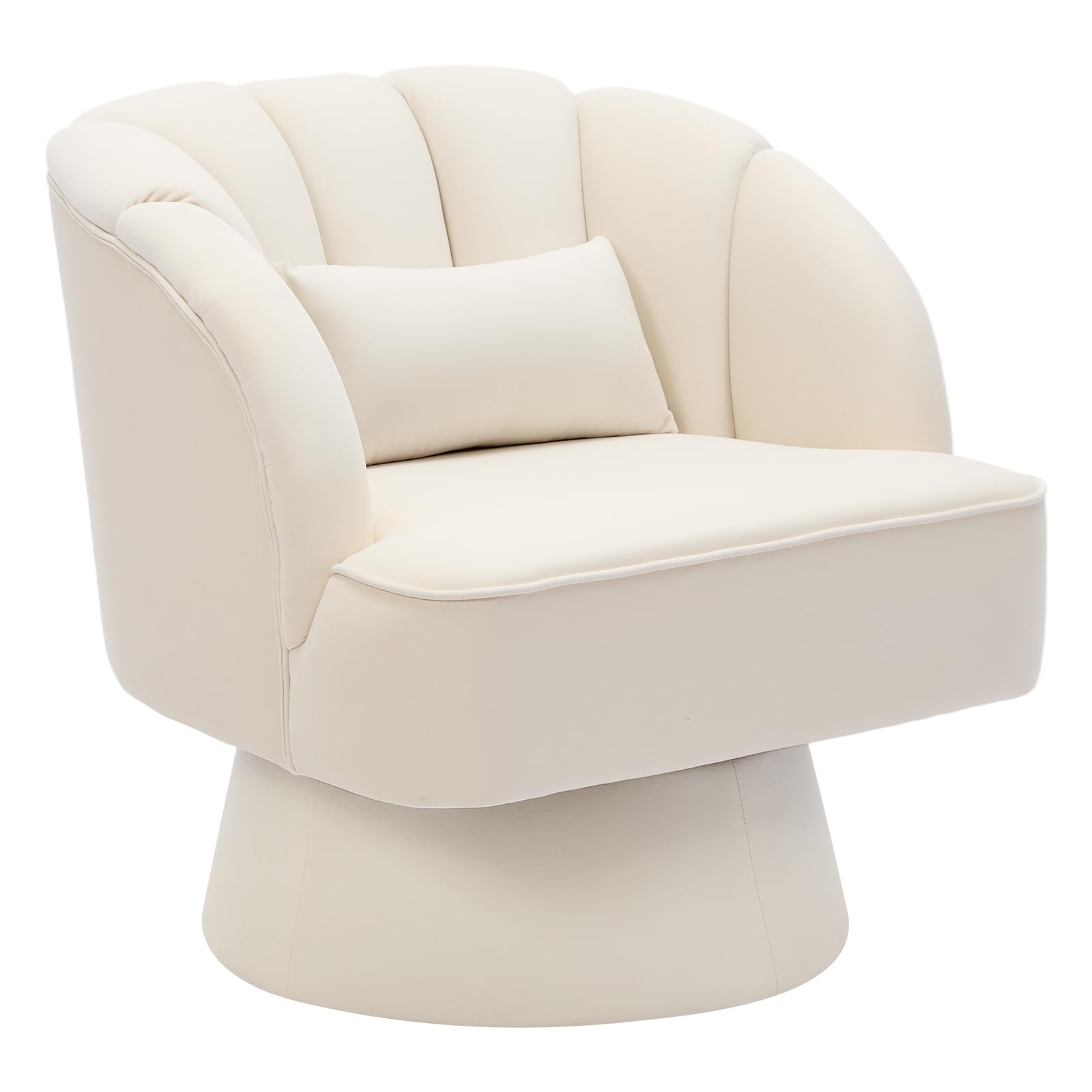 Sillón giratorio con cojín de terciopelo y respaldos, sillón redondo de salón 360°, con cojín grueso y base estable para salón, dormitorio, oficina en casa (70 x 70 x 70 cm, blanco)