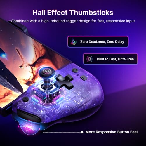 Image of NexiGo Hall Effect Gripcon for Switch 2, 4K HDMI Output for TV Mode, Ergonomic Handheld Controller with Hall Sensing Joysticks & Triggers, RGB Lights, Mapping, 6-Axis Gyro, Turbo, Cosmic Nebula