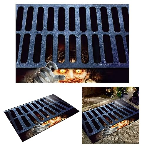 Sonwaha Felpudo de Halloween Felpudo de Terror Divertido Felpudo Payaso y Felpudo Alcantarilla,Felpudo Entrada Casa 3D para Halloween Decoracion Puerta,Casa-40 x 60CM (Felpudo Alcantarilla)
