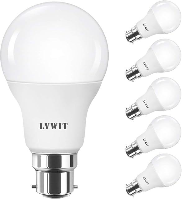 B22 Led Light Bulb, LVWIT Bayonet 8W 6500K Daylight White, Equivalent to 60W Incandescent Standard, Ultra Bright 810Lm Non-Dimmable A60 Bulb, 6 Pack
