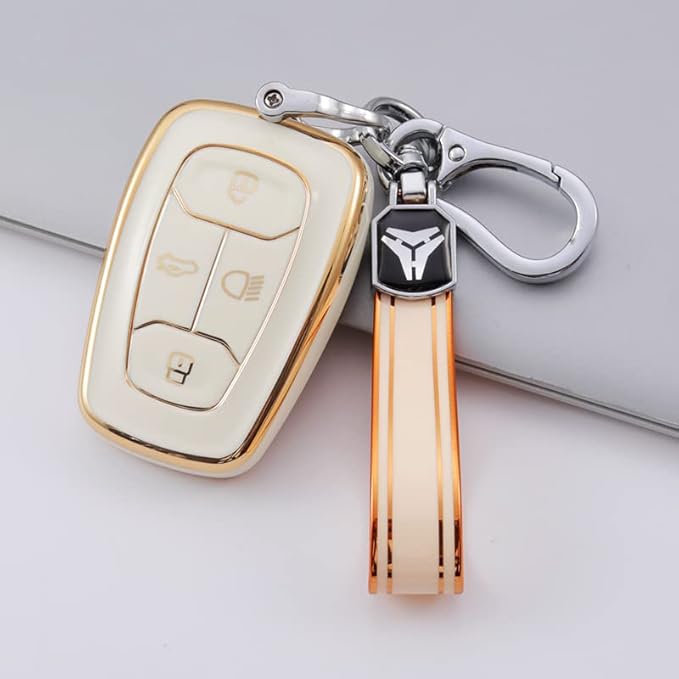 KMH TPU Gold Car Key Cover Compatible with Tata Nexon, Harrier, Safari, Altroz, Tigor, EV