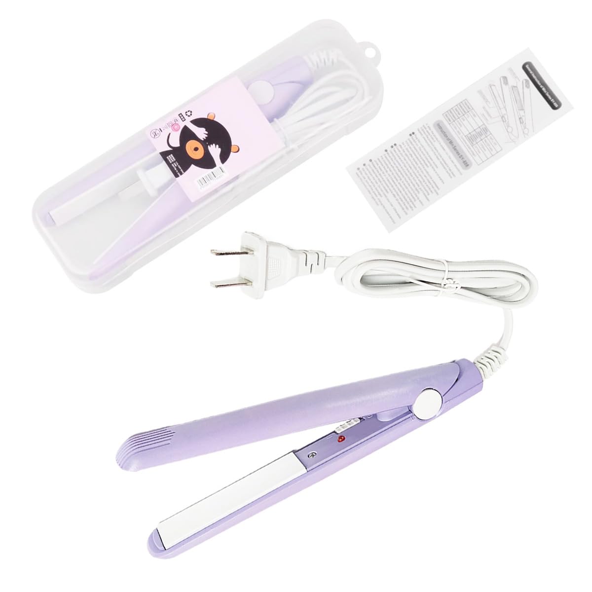 Mini Hair Straightener 2 in 1 Straight and Curly Hair Flat Iron Ceramic Tourmaline Plate 100-240V 20W US Plug (Purple)