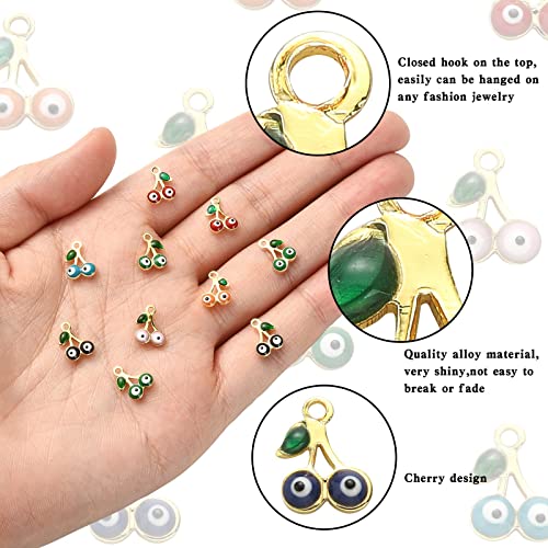 Stiesy 50Pcs Random Color Enamel Cherry Charms Pendants Cherry with Evil Eye Charms Cute Fruit Dangle Charms for DIY Crafts Bracelet Jewelry Making - Image 3
