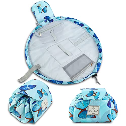 Lazy Trousse de maquillage portable avec cordon de serrage, grande trousse de voyage pour femme et fille, papillon,