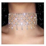 Fstrend Boho Crystal Tassel Choker Necklaces Gold Rhinestones Pendant Necklace Festival Party...