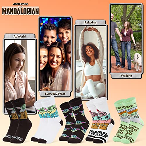 Image of Disney Stitch Socks Gifts for Women Teens, US Size 4-9, Baby Yoda Pack of 5 Fuzzy Casual Crew Socks for Home Sleep Winter