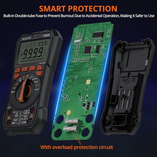 Image of Proster Digital Multimeter Tester True RMS 9999 Counts - Auto Ranging Multimeter, AC DC Voltage Current Meter with NCV Inductance Backlight Temperature Capacitance Test Meter Electrical