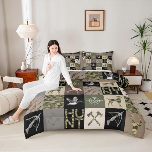 Image of Feelyou Camouflage Deer Duck Hunt Comforter Set Queen Size for Boys Teens Kids,Hunting Camo Theme Bedding Sets Mallard Duck Hunter Quilt Men Room Decor