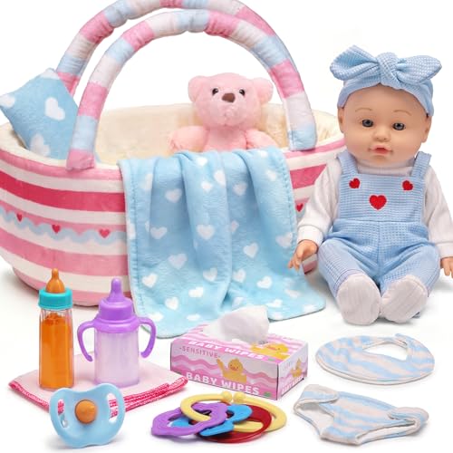 15 Pcs Baby Doll Accessories Bedding Feeding & Care Set for Pretend Play