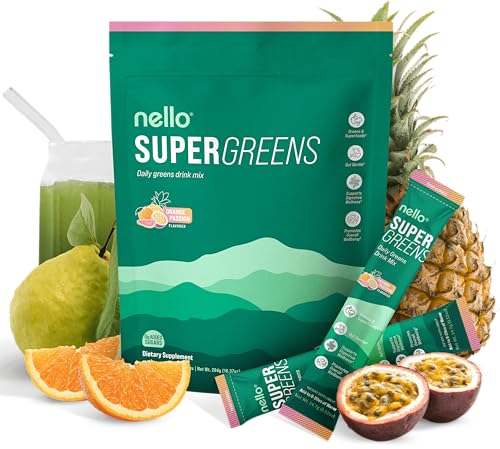 Nello Supergreens Premium Superfood Greens Drink Mix w/Chlorella, Moringa, Spinach & Broccoli +...