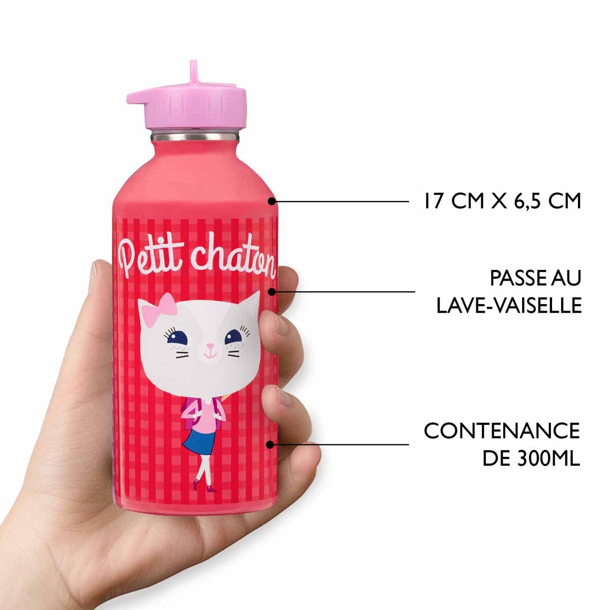 Gourde Enfant Acier Inoxydable 300ml Rouge Petit Chaton Réutilisable Écologique Design Coloré Durable