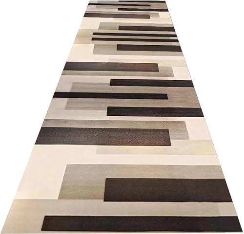 Miniatura 2 de Alfombra geométrica a rayas, color negro y marrón, estilo tradicional, para sala de estar, pasillo, con respaldo de goma antideslizante, alfombra de