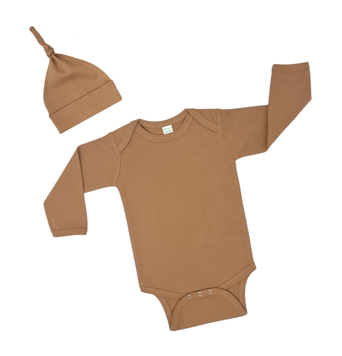 Organic Long Sleeve Baby Bodysuit and Knotted Cap Set, Newborn Organic Baby Gift Set, Organic Cotton (Cactus Green, 3-6 Months)